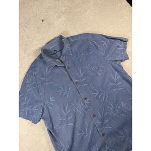 Tommy Bahama Men's XL Blue Hawaiian Silk Shirt Short Sleeve Cork Button Marlin
